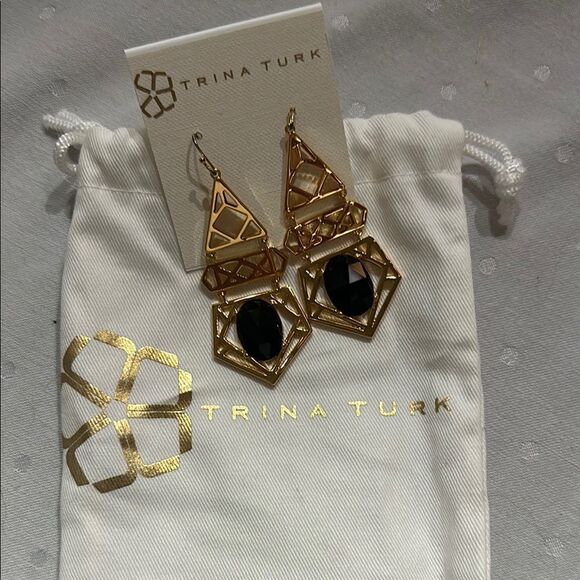 Trina Turk Gold and Black Geometric Earrings - Picture 1 of 4